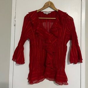 Red Ruffled blouse with flare 3/4 sleeves y2k sheer